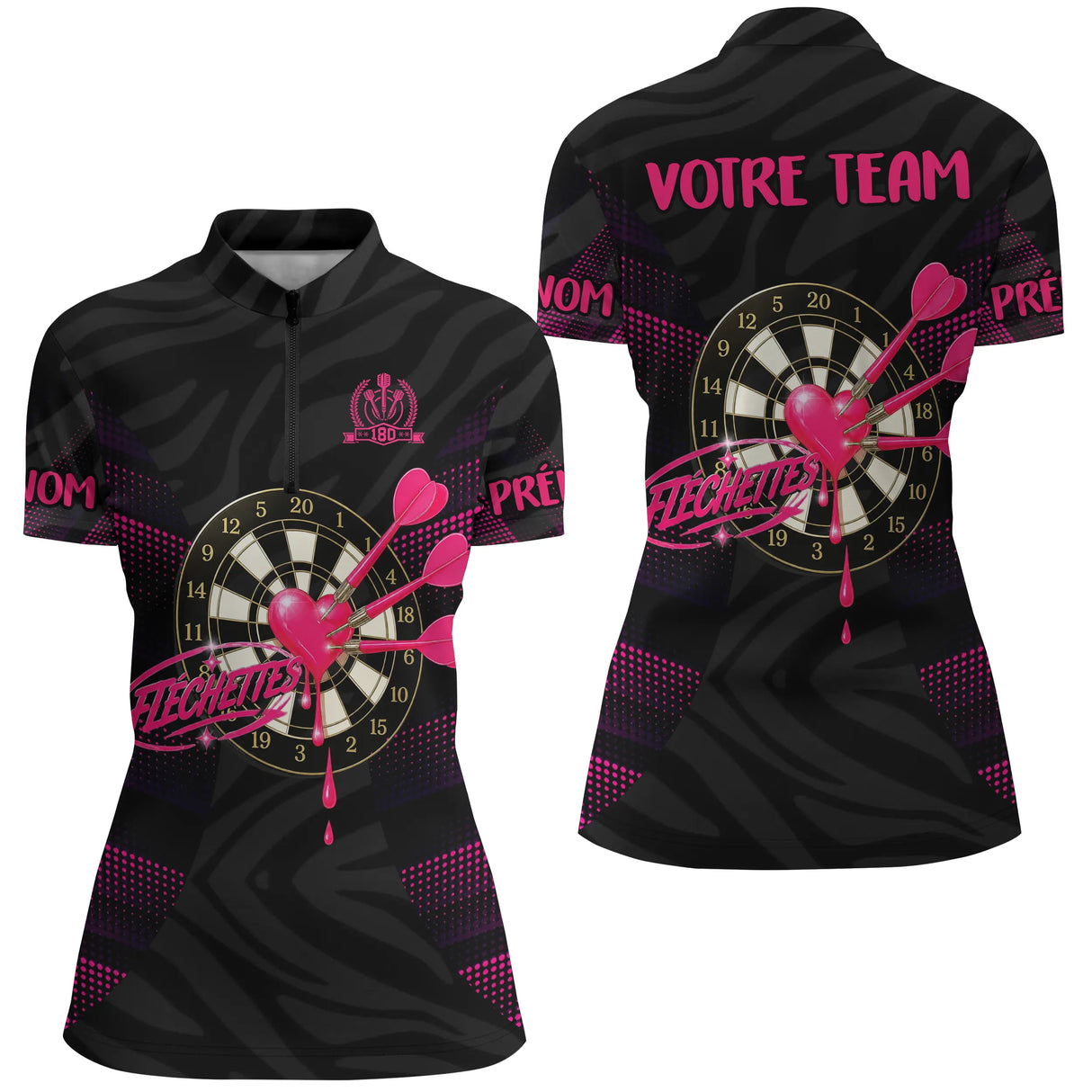 Maillot Fléchettes Personnalisé - Design Cœur 180 - Polo Zippé Femme
