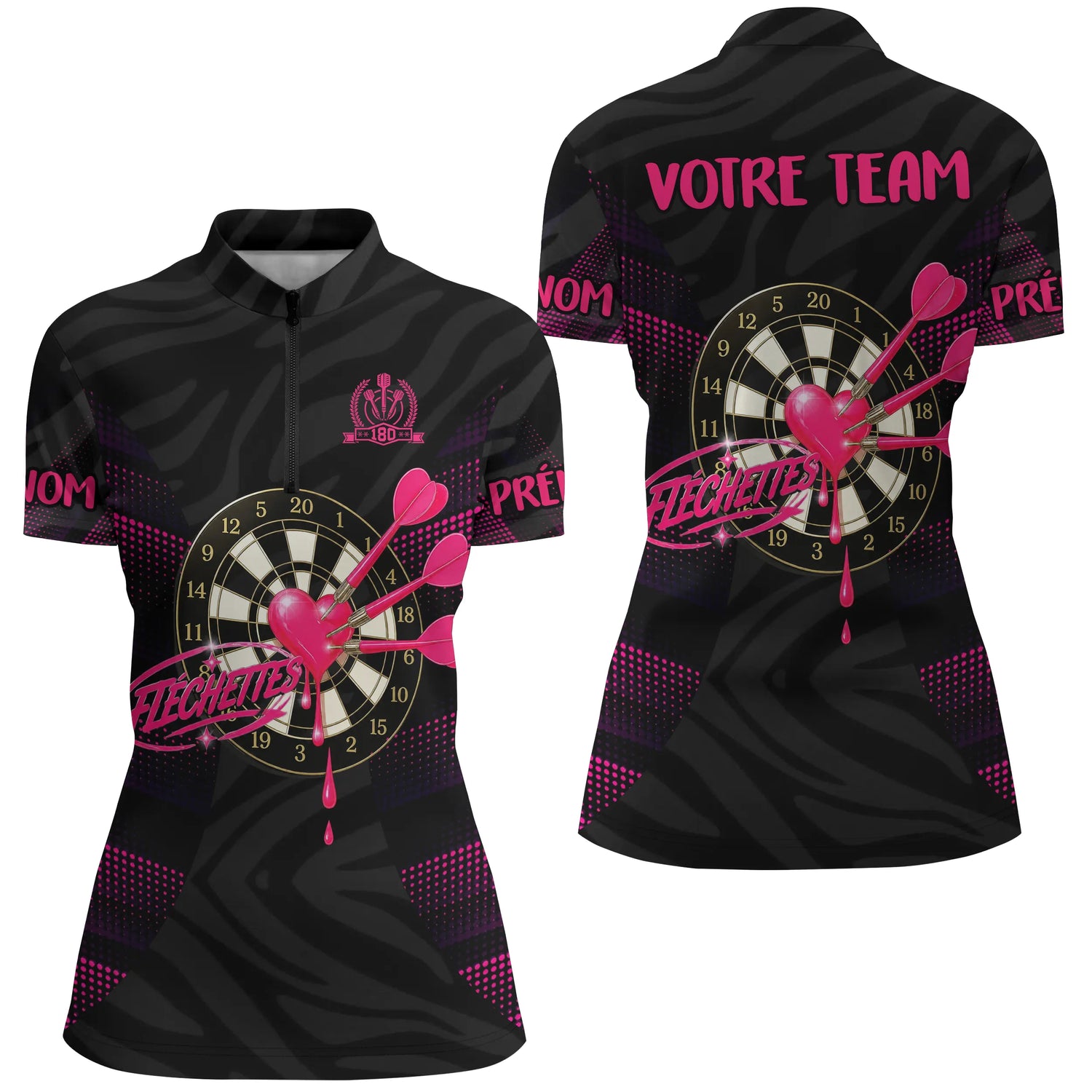 Maillot Fléchettes Personnalisé - Design Cœur 180 - Polo Zippé Femme