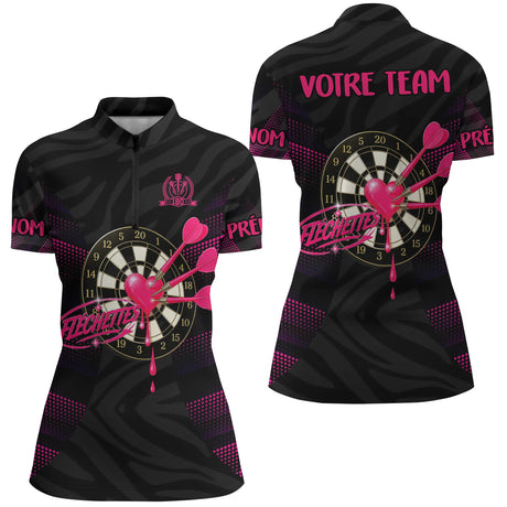 Maillot Fléchettes Personnalisé - Design Cœur 180 - Polo Zippé Femme