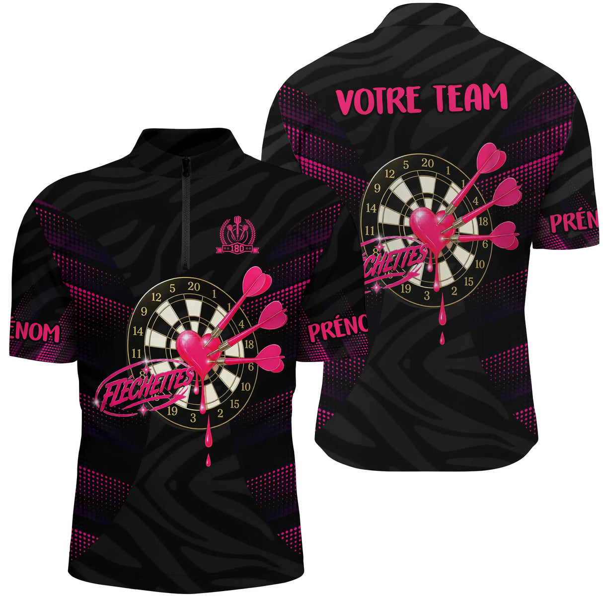 Maillot Fléchettes Personnalisé - Design Cœur 180 - Polo Zippé Homme