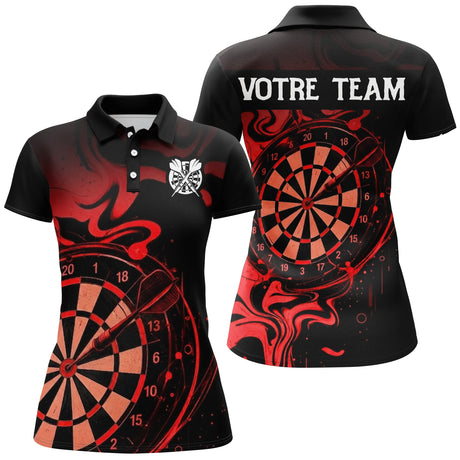 Maillot Fléchettes Personnalisé - Design Flammes Rouge & Noir - Polo Femme