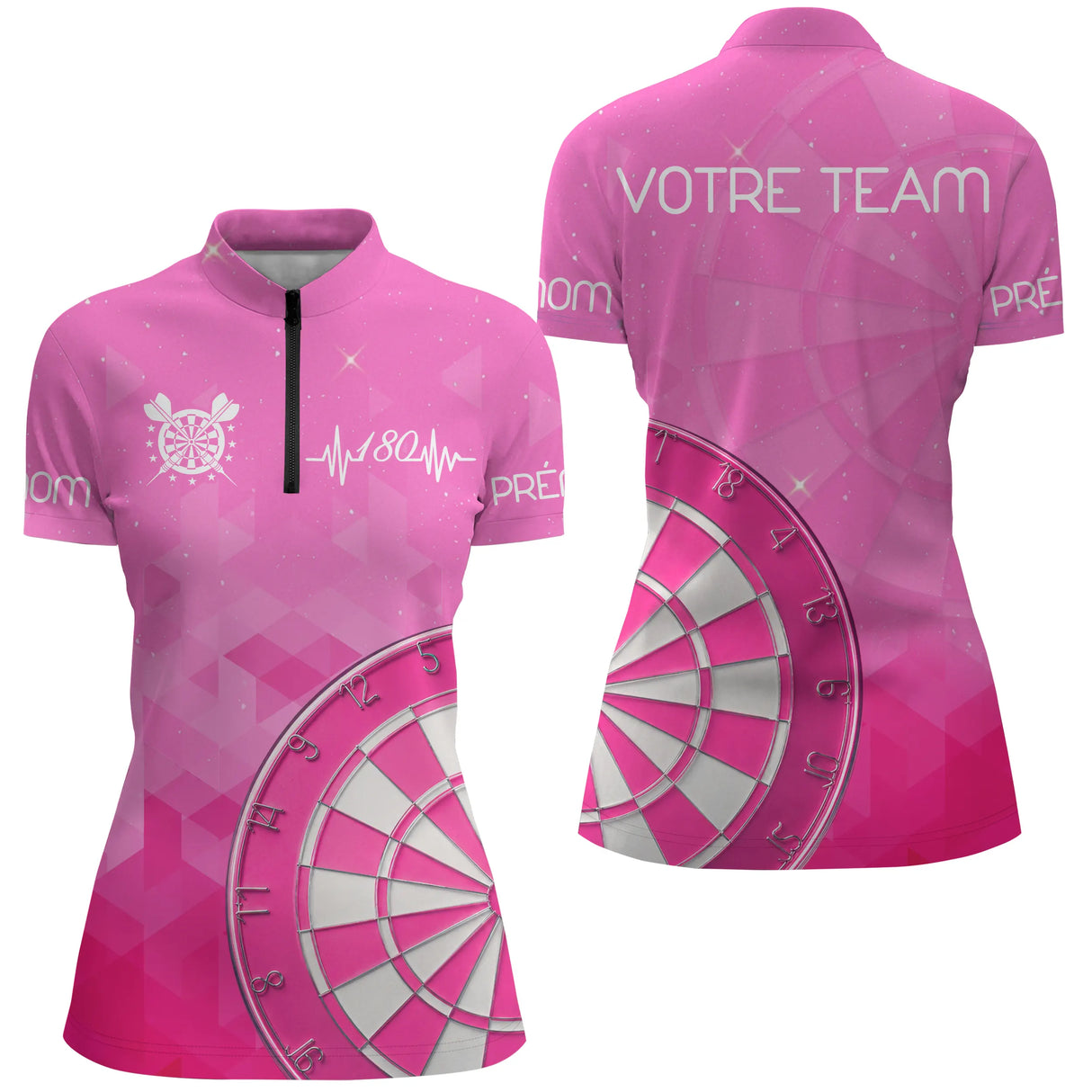 Maillot Fléchettes Personnalisé - Design Roses 180 - Polo Zippé Femme