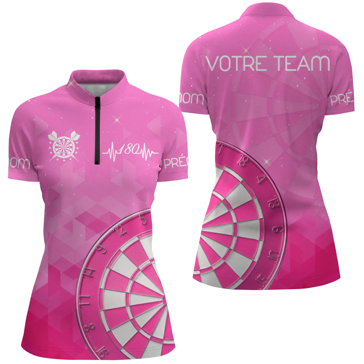 Maillot Fléchettes Personnalisé - Design Roses 180 - Polo Zippé Femme
