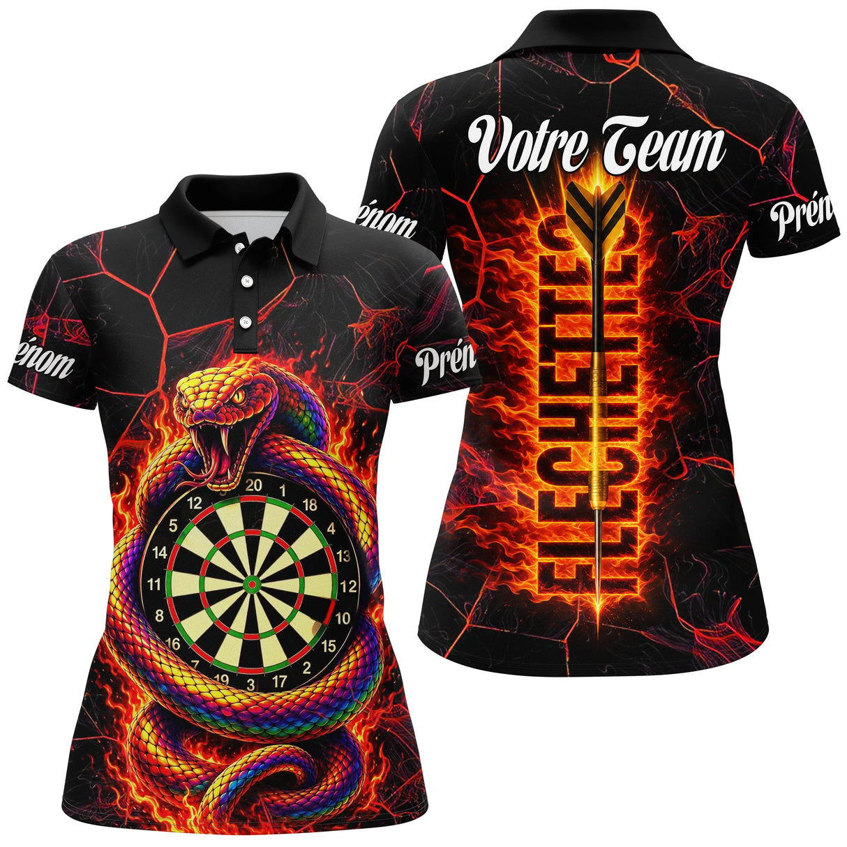 Maillot Fléchettes Personnalisé - Design Serpent de Feu - Polo Femme