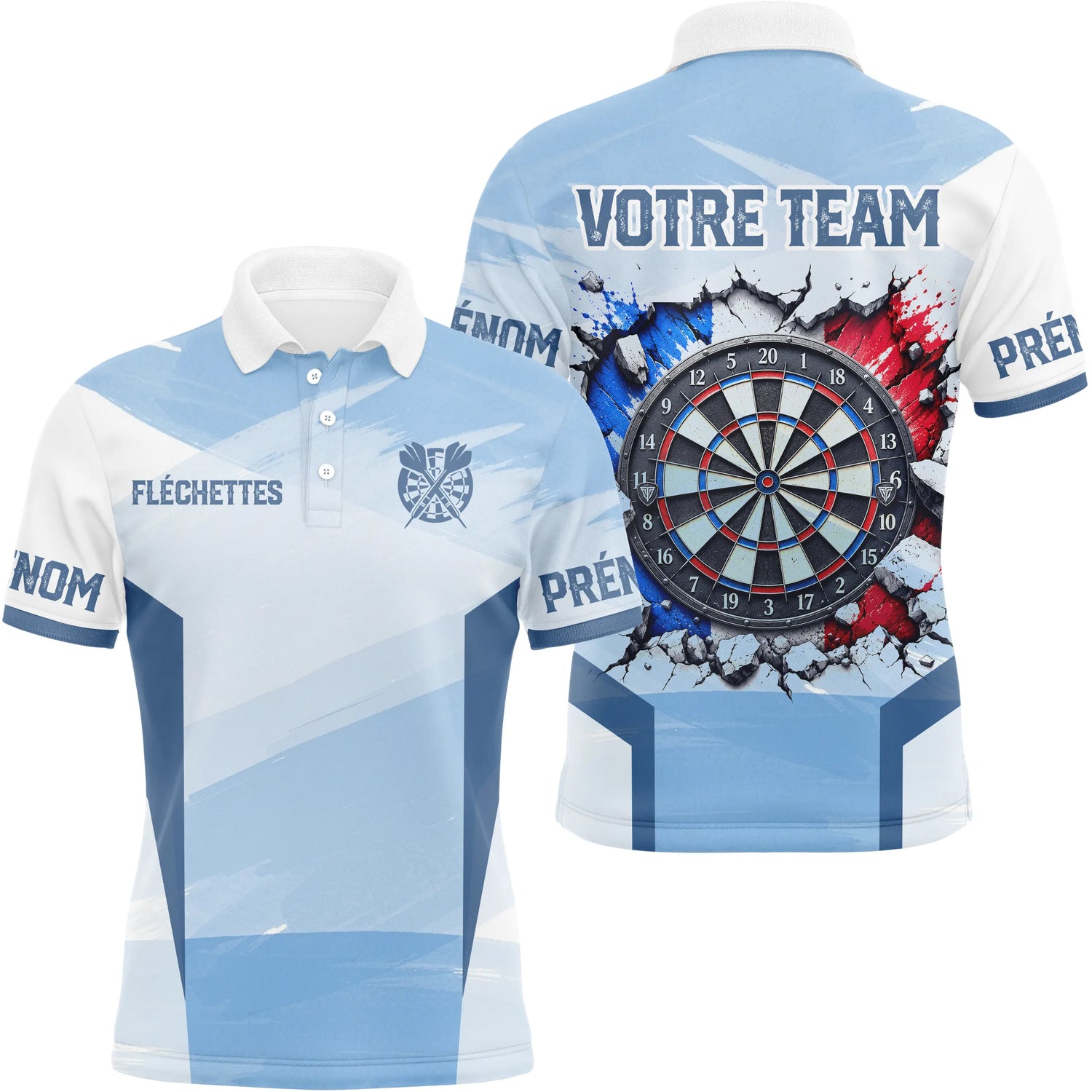 Maillot Fléchettes Personnalisé - Look Équipe Drapeau Français - Polo Homme