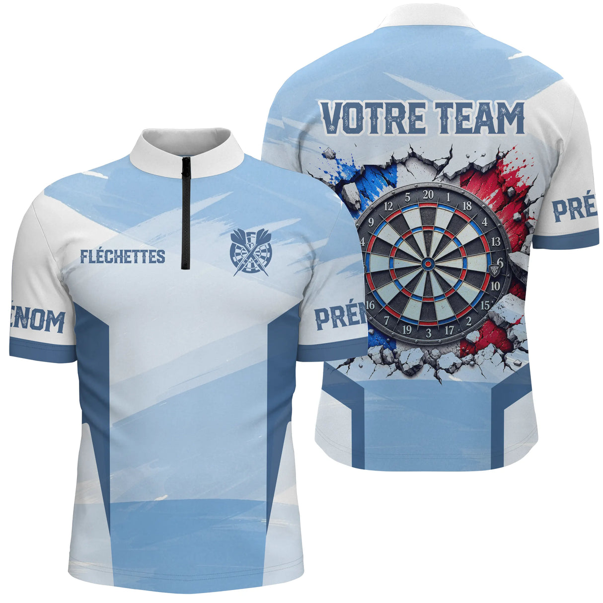 Maillot Fléchettes Personnalisé - Look Équipe Drapeau Français - Polo Zippé Homme