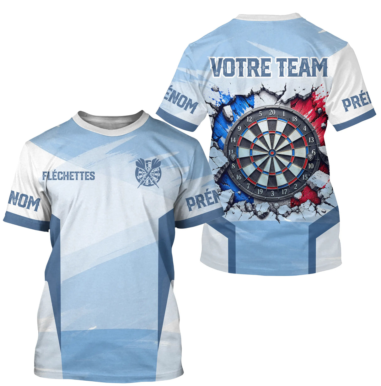 Maillot Fléchettes Personnalisé - Look Équipe Drapeau Français - T-Shirt Homme
