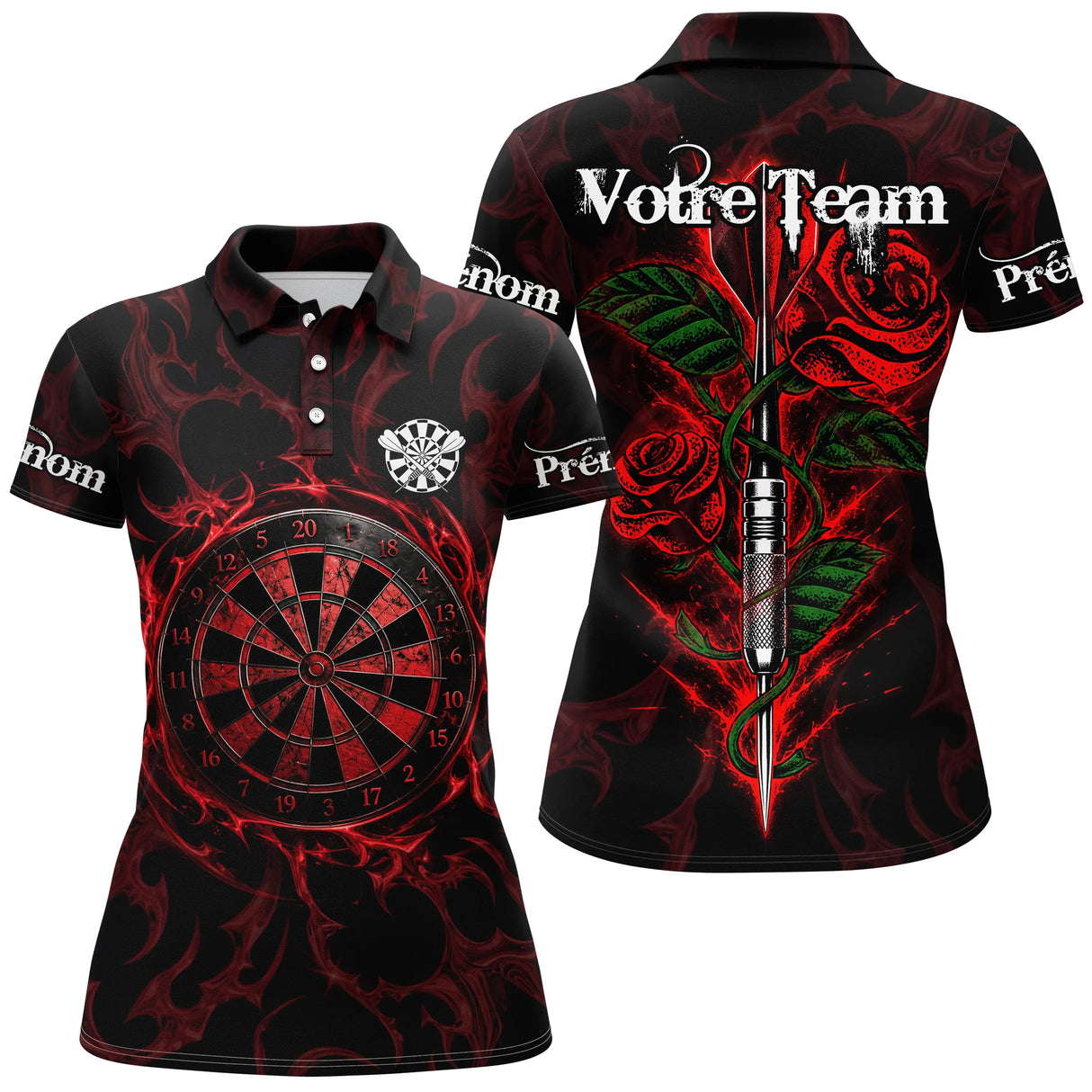 Maillot Fléchettes Personnalisé - Roses Rouges Flamboyantes - Polo Femme