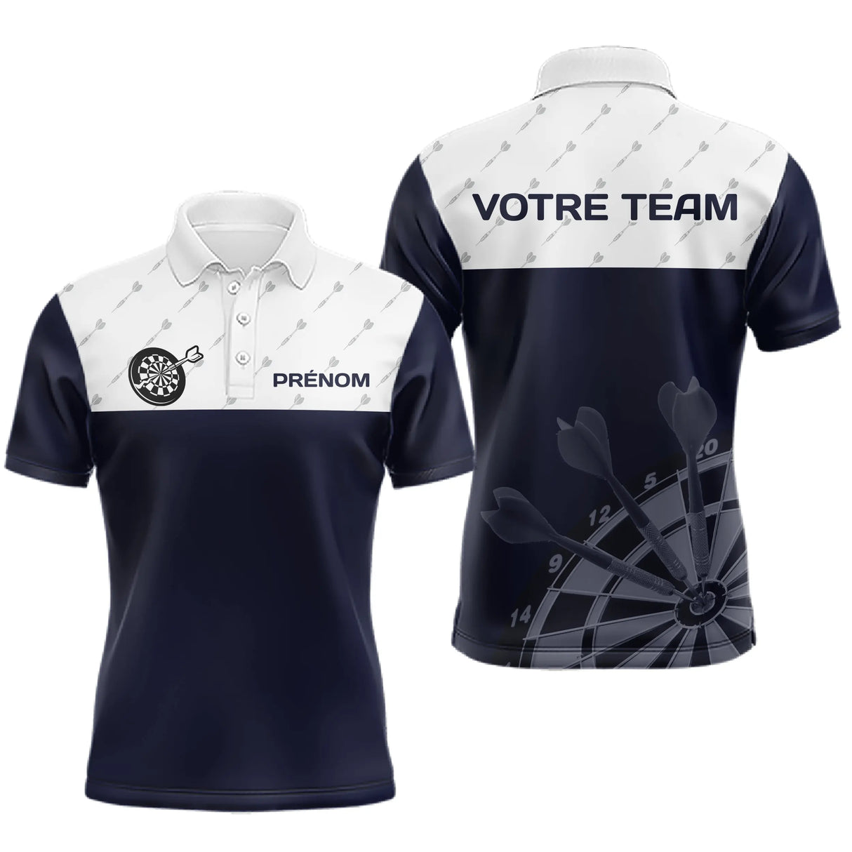 Maillot Fléchettes Personnalisé - Sportif Bleue & Blanche - Polo Homme