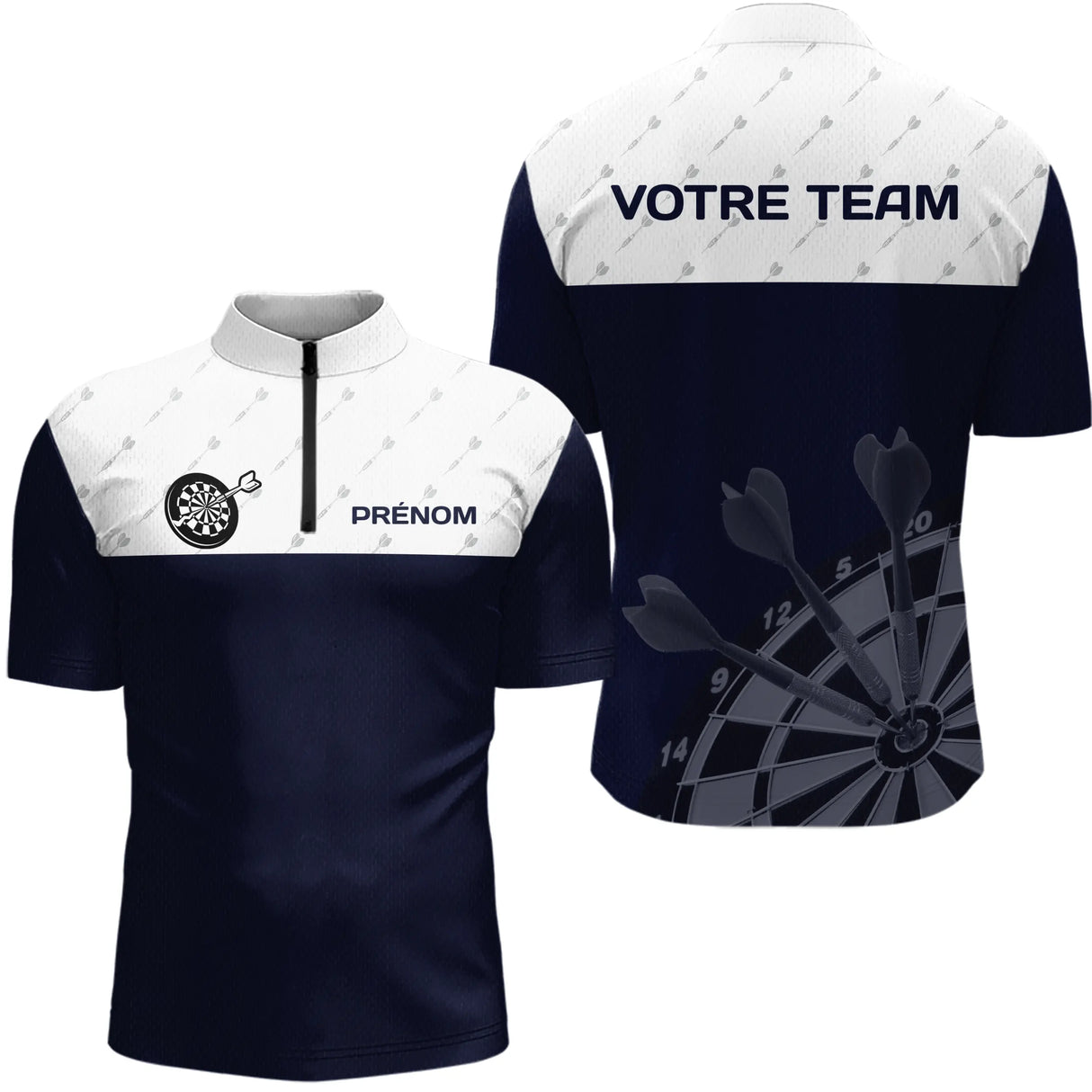 Maillot Fléchettes Personnalisé - Sportif Bleue & Blanche - Polo Zippé Homme