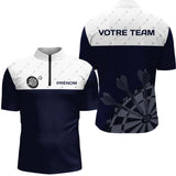 Maillot Fléchettes Personnalisé - Sportif Bleue & Blanche - Polo Zippé Homme