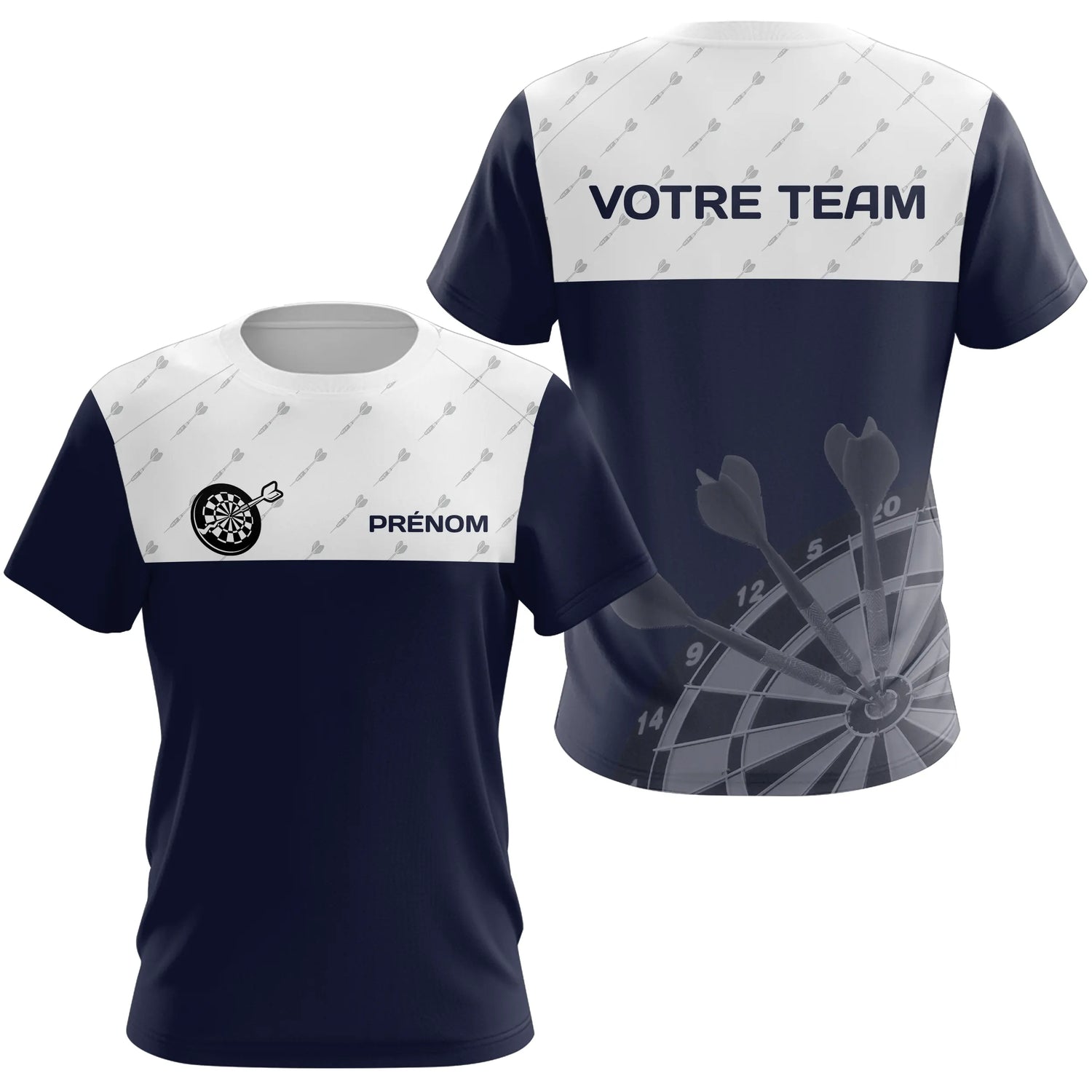 Maillot Fléchettes Personnalisé - Sportif Bleue & Blanche - T-Shirt Femme