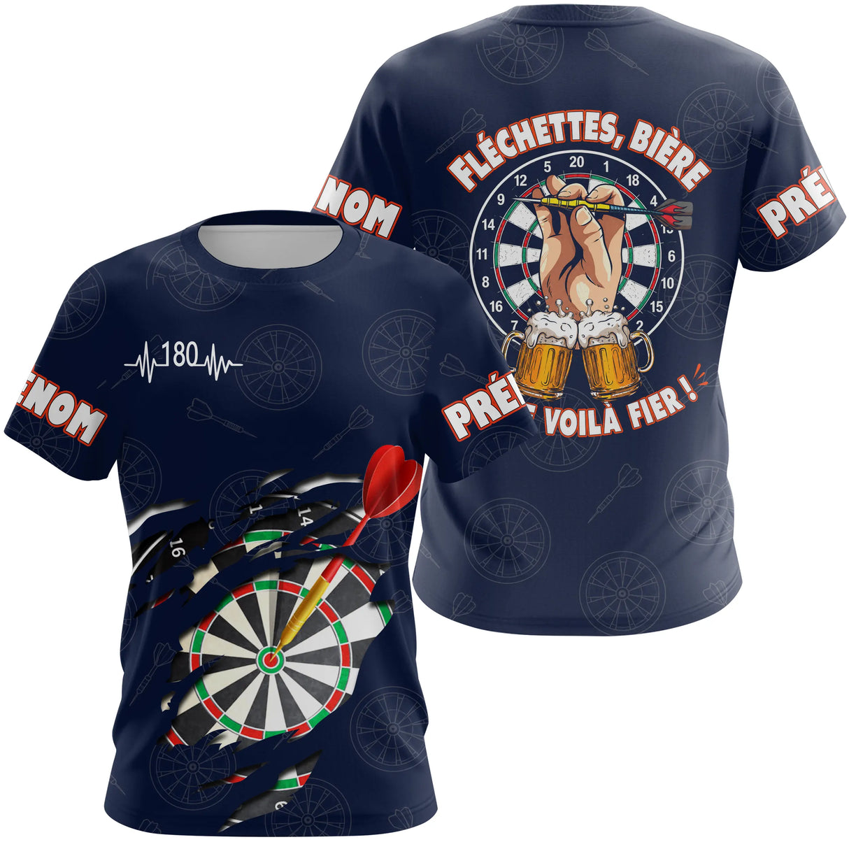 Maillot Fléchettes Personnalisé - Style Bière 180 Marine - T-Shirt Femme
