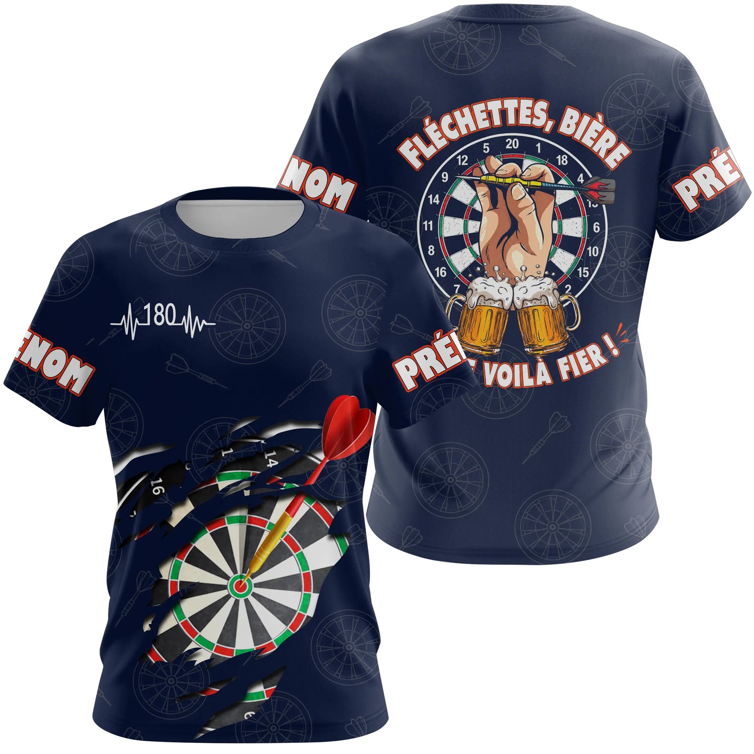 Maillot Fléchettes Personnalisé - Style Bière 180 Marine - T-Shirt Femme