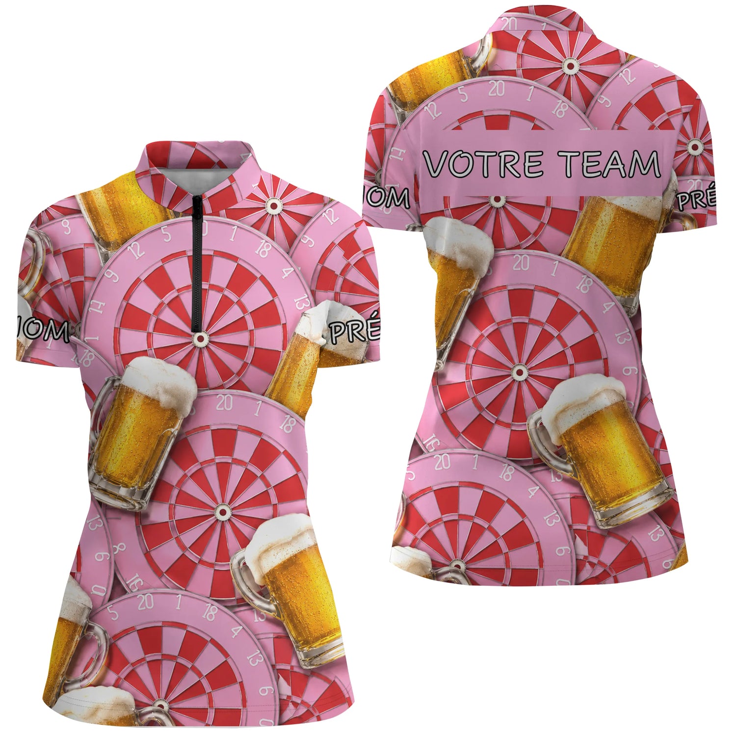 Maillot Fléchettes Personnalisé - Style Rose & Bière - Polo Zippé Femme