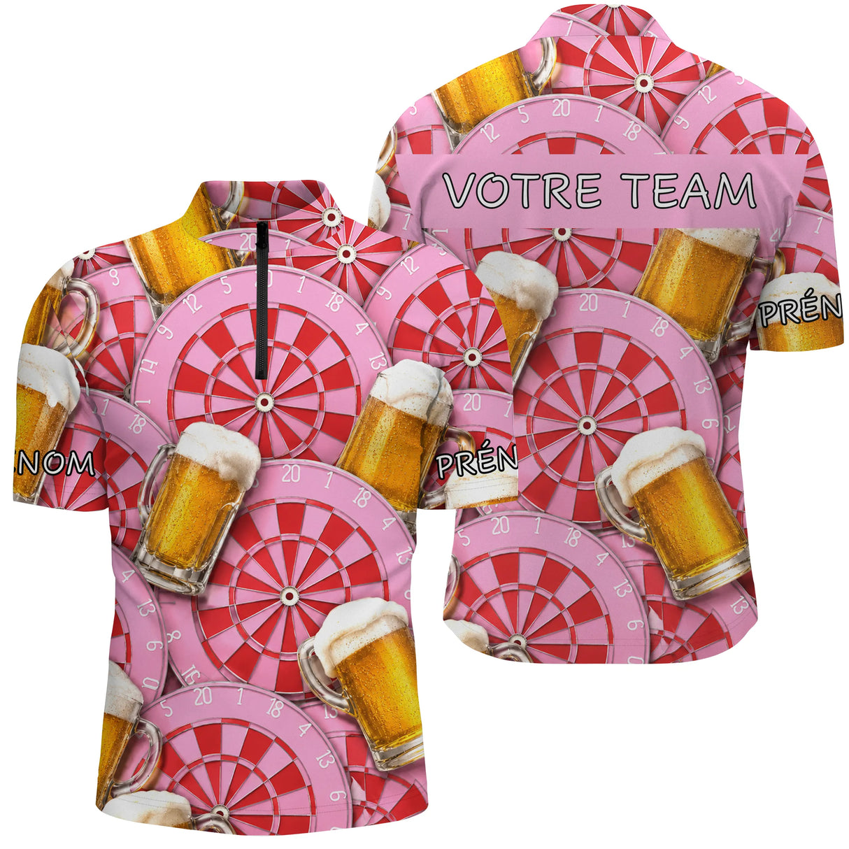 Maillot Fléchettes Personnalisé - Style Rose & Bière - Polo Zippé Homme