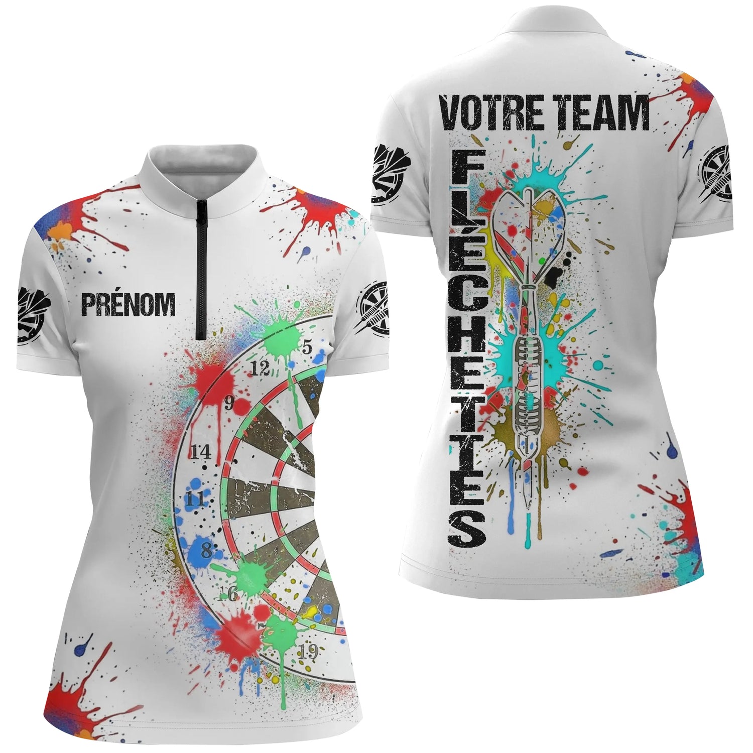 Maillot Fléchettes Personnalisé - Style Splash Multicolore - Polo Zippé Femme