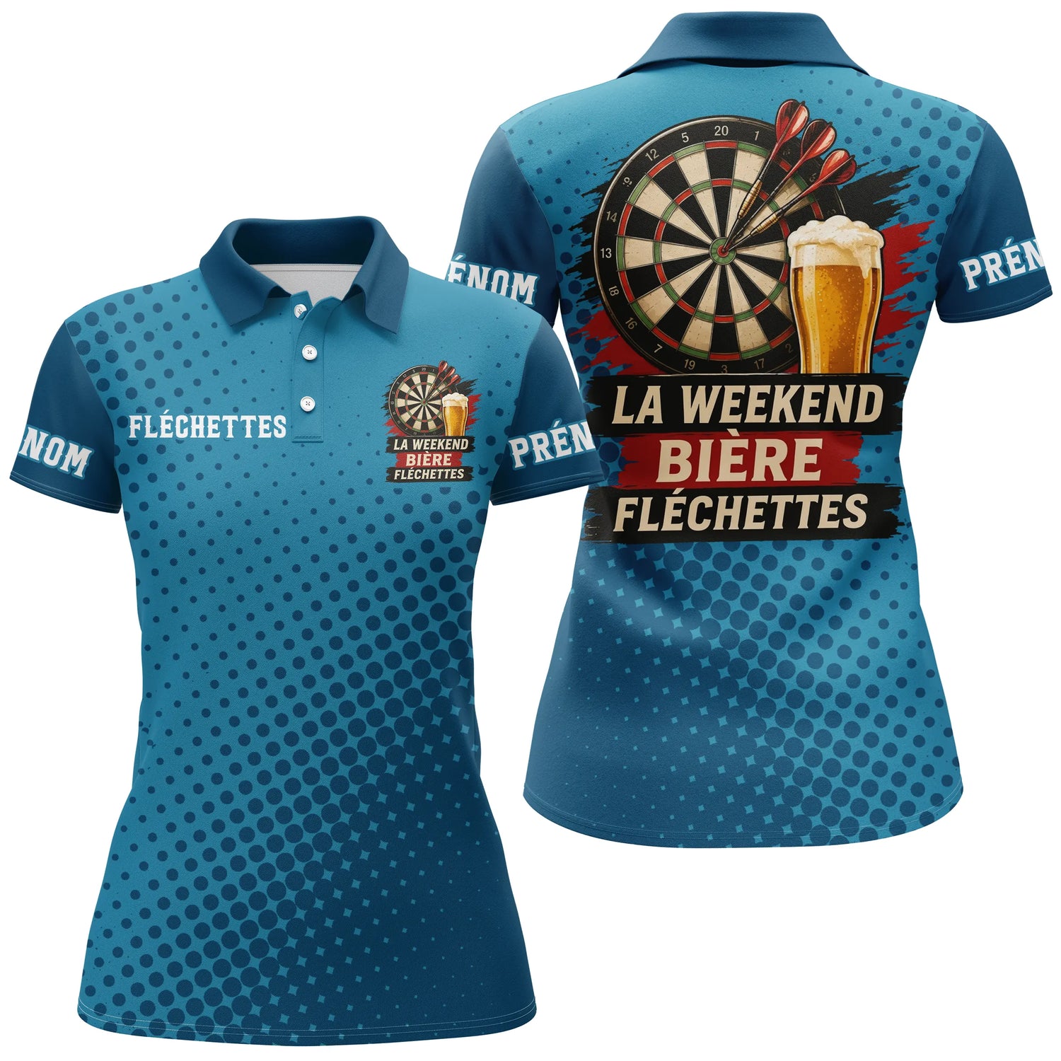 Maillot Fléchettes Personnalisé Bleu - Bière & Humour - Polo Femme