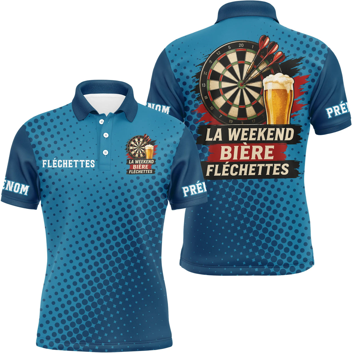 Maillot Fléchettes Personnalisé Bleu - Bière & Humour - Polo Homme