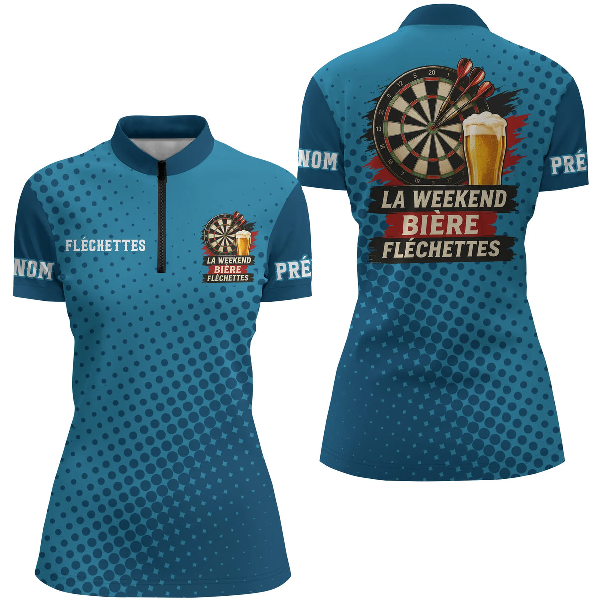 Maillot Fléchettes Personnalisé Bleu - Bière & Humour - Polo Zippé Femme