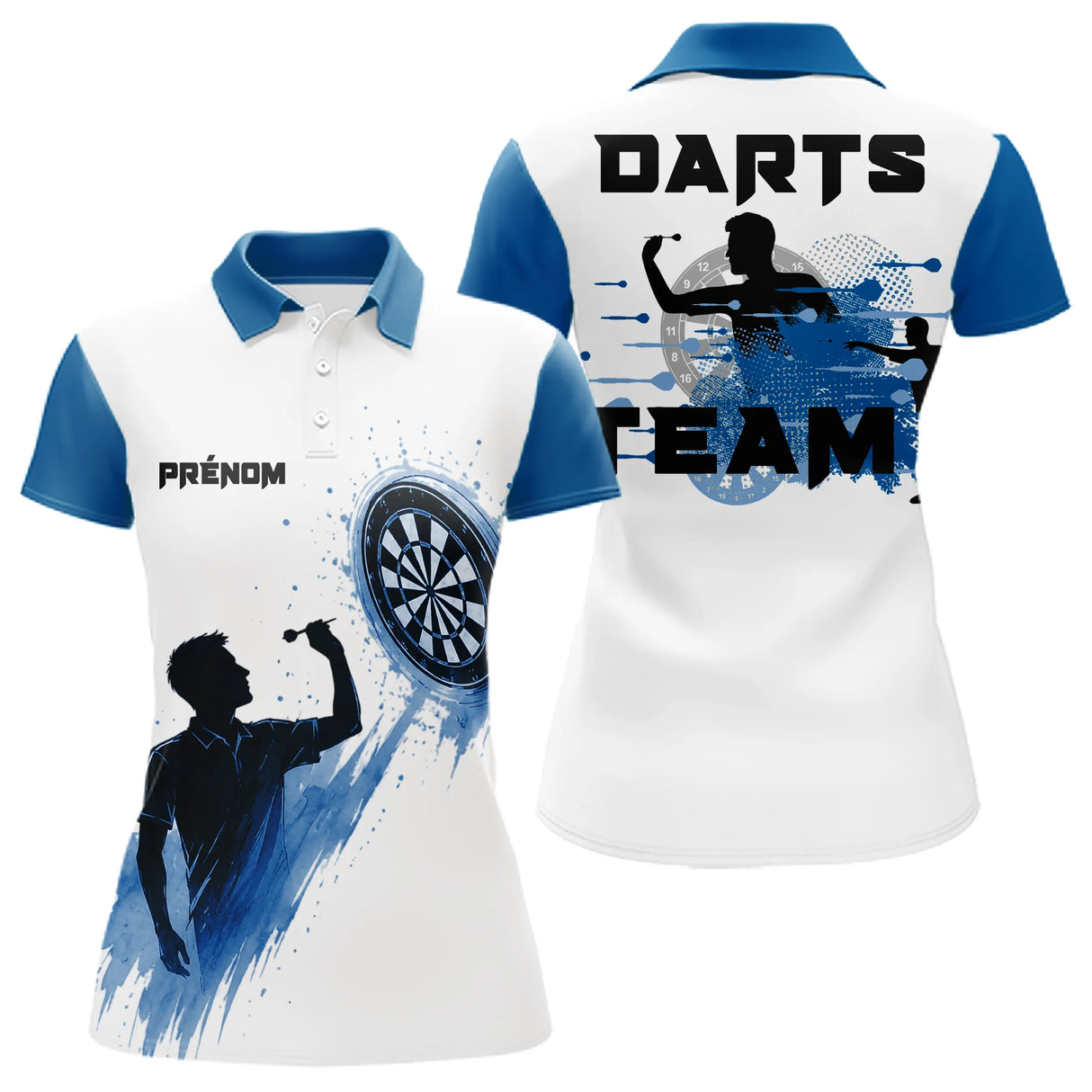 Maillot Fléchettes Personnalisé Bleu - Style Sportif Cible - Polo Femme