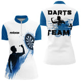 Maillot Fléchettes Personnalisé Bleu - Style Sportif Cible - Polo Zippé Femme