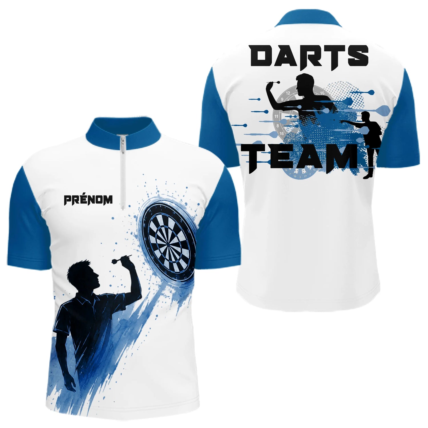 Maillot Fléchettes Personnalisé Bleu - Style Sportif Cible - Polo Zippé Homme