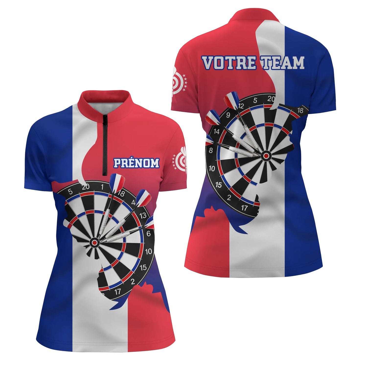 Maillot Fléchettes Personnalisé – Carte de France & Cible - Polo Zippé Femme