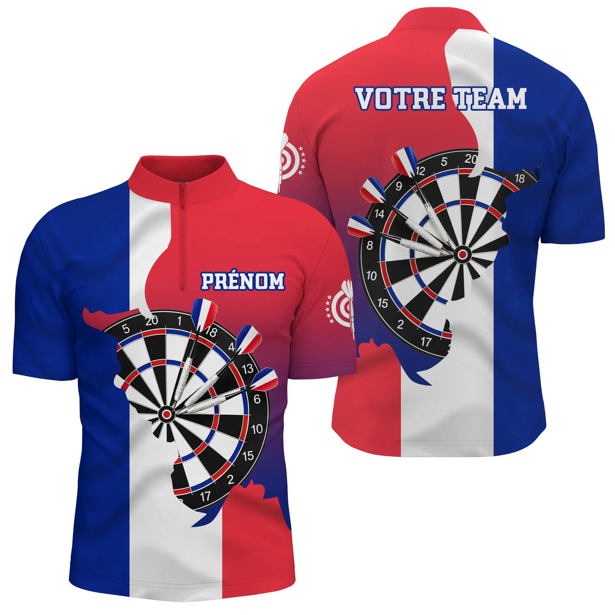 Maillot Fléchettes Personnalisé – Carte de France & Cible - Polo Zippé Homme