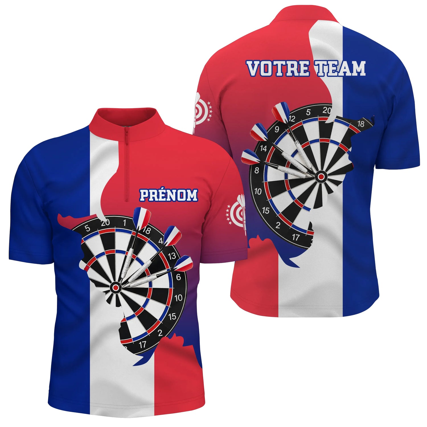 Maillot Fléchettes Personnalisé – Carte de France & Cible - Polo Zippé Homme