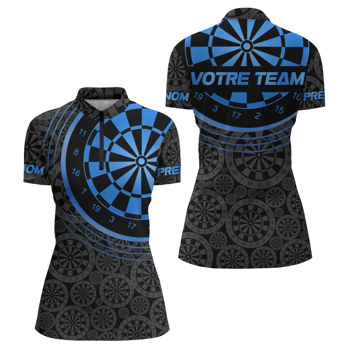 Maillot Fléchettes Personnalisé – Cible Bleue Graphique - Polo Zippé Femme