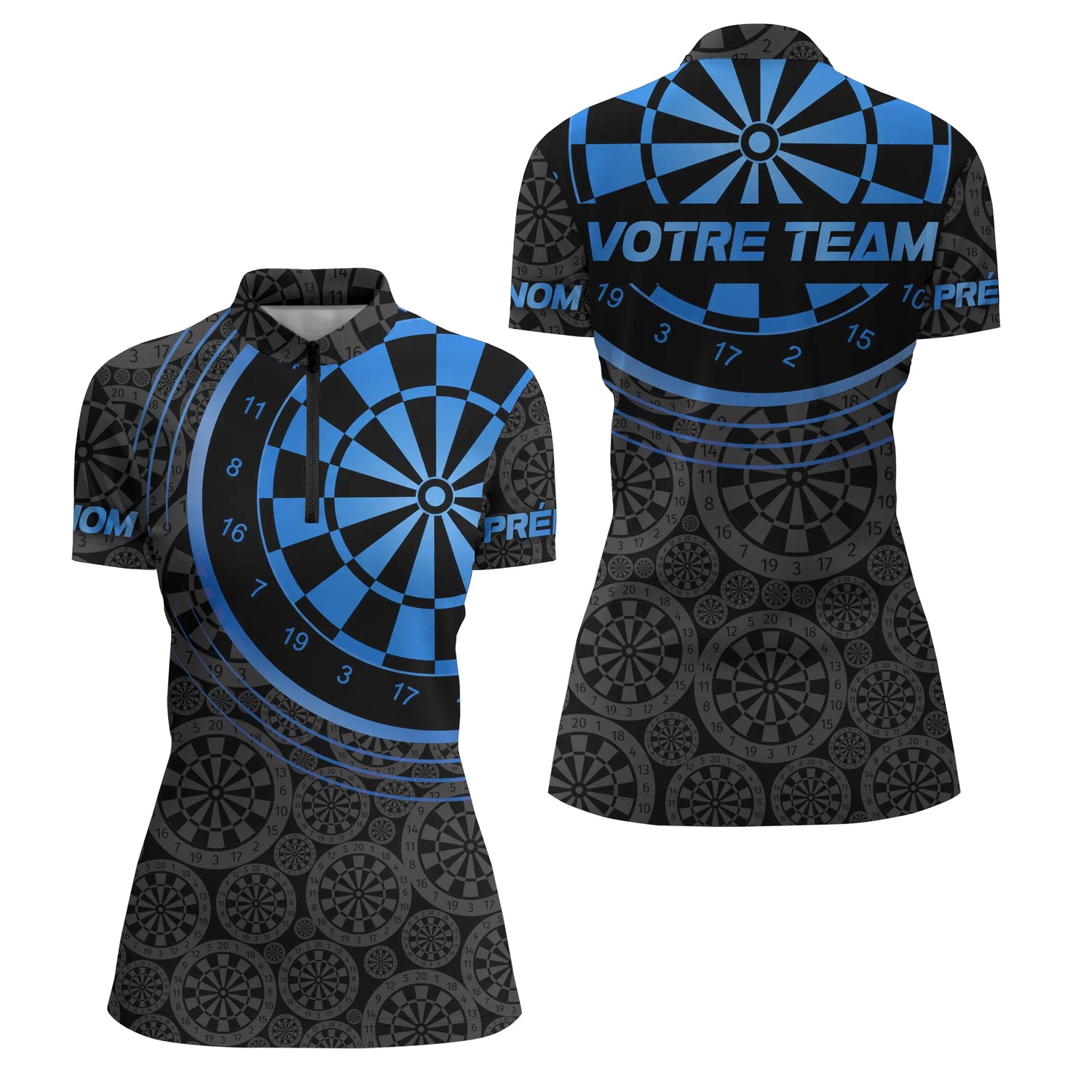 Maillot Fléchettes Personnalisé – Cible Bleue Graphique - Polo Zippé Femme
