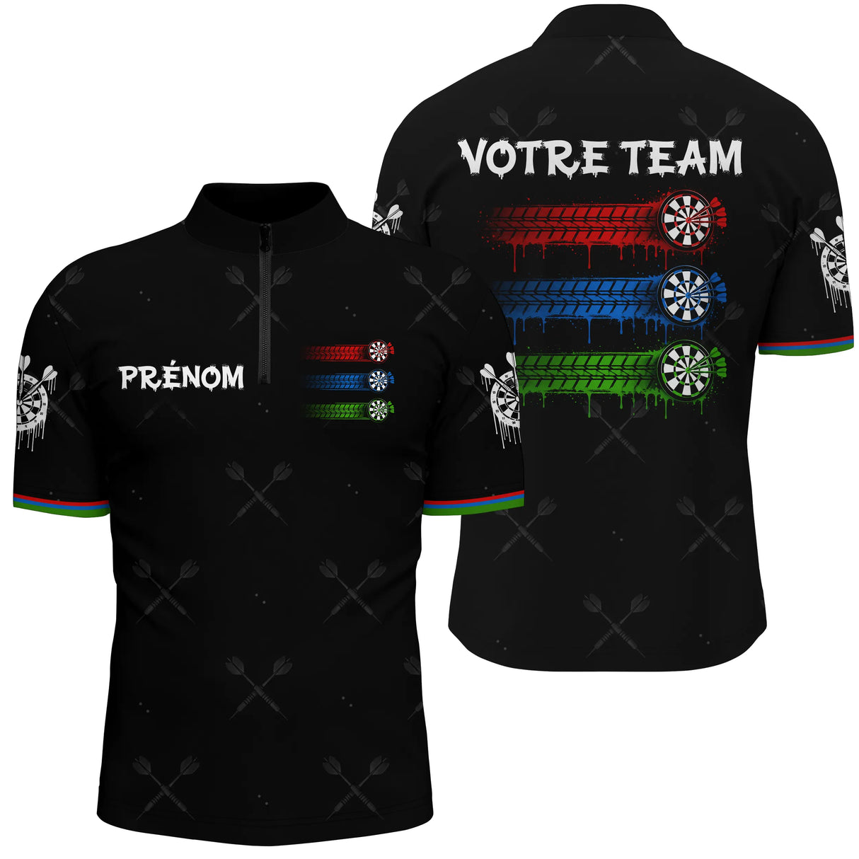 Maillot Fléchettes Personnalisé – Cibles Multicolores Rouge - Polo Zippé Homme
