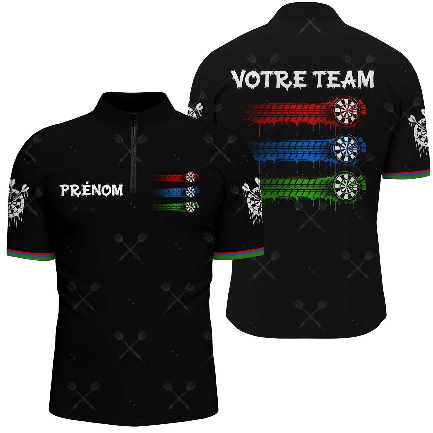 Maillot Fléchettes Personnalisé – Cibles Multicolores Rouge - Polo Zippé Homme