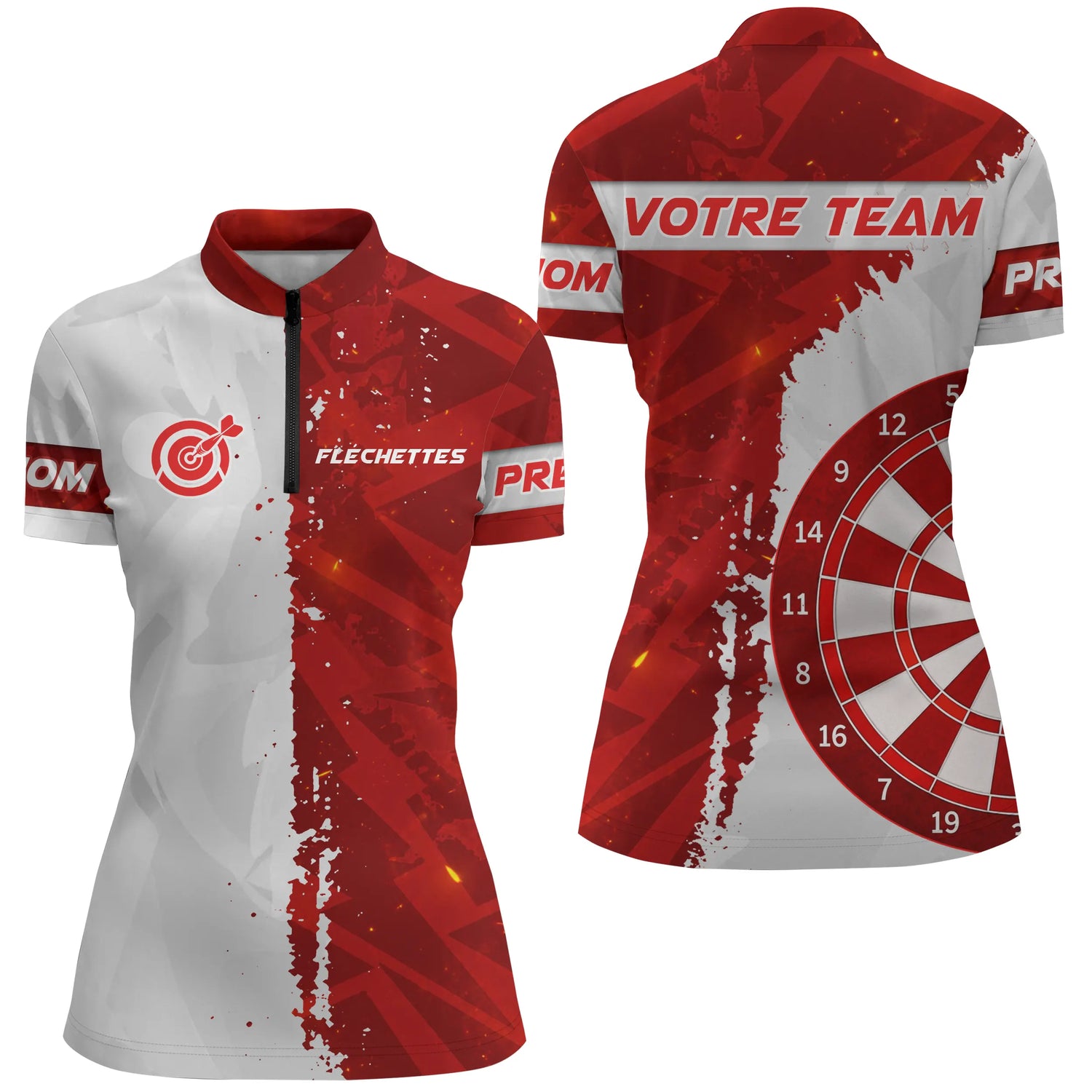 Maillot Fléchettes Personnalisé Club - Rouge et Blanc - Polo Zippé Femme