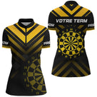 Maillot Fléchettes Personnalisé – Style Performance Noir & Jaune - Polo Zippé Femme