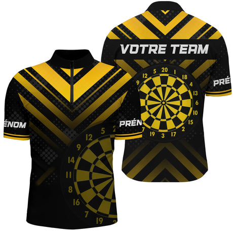 Maillot Fléchettes Personnalisé – Style Performance Noir & Jaune - Polo Zippé Homme