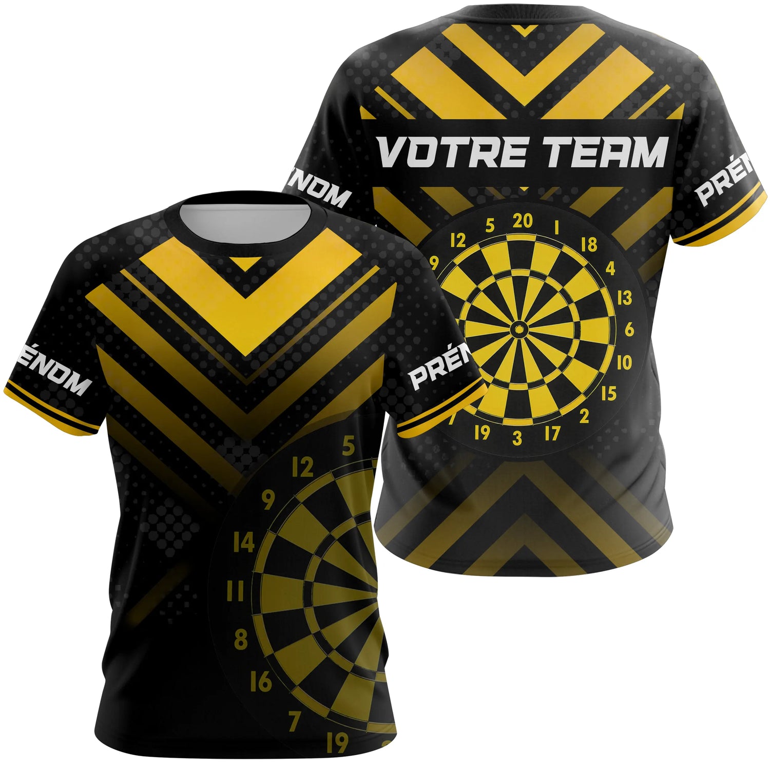 Maillot Fléchettes Personnalisé – Style Performance Noir & Jaune - T-Shirt Femme
