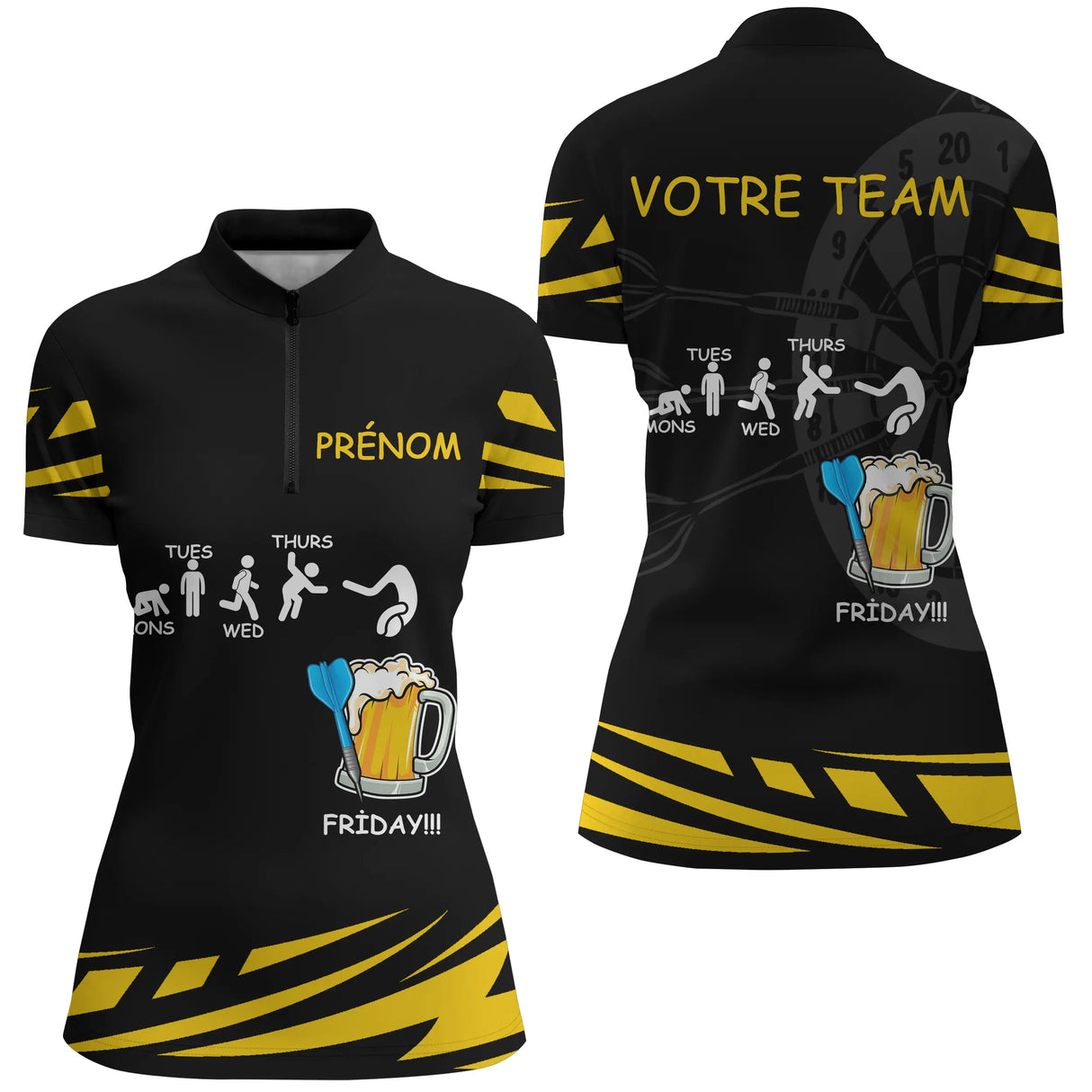 Maillot Fléchettes Personnalisé – Style Vendredi & Bière - Polo Zippé Femme