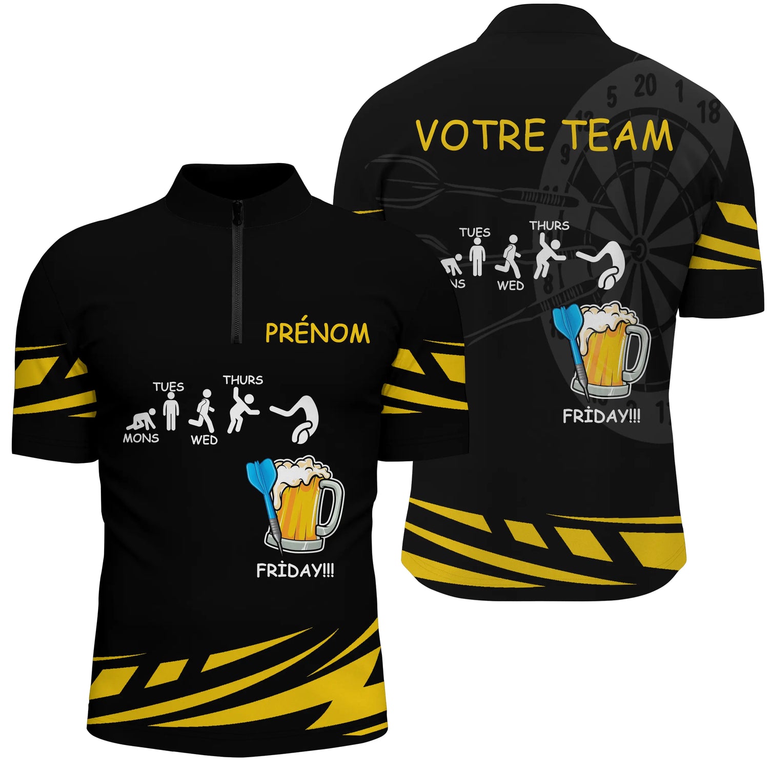 Maillot Fléchettes Personnalisé – Style Vendredi & Bière - Polo Zippé Homme