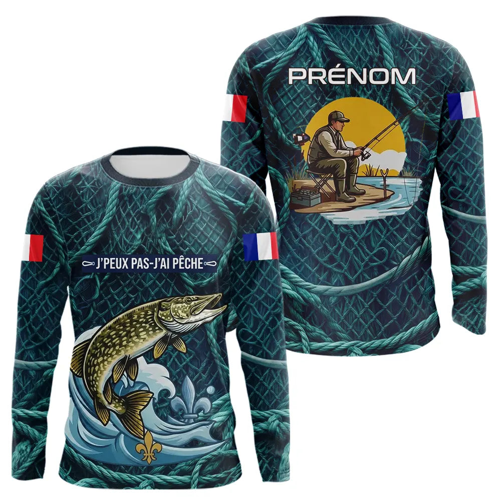 Maillot J'peux Pas J'ai Pêche Personnalisé - Brochet Bleu - Long Sleeves Homme