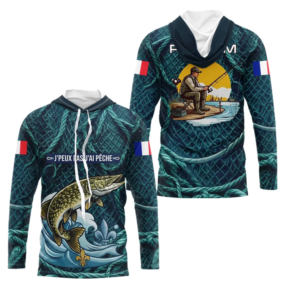 Maillot J'peux Pas J'ai Pêche Personnalisé - Brochet Bleu - Long Sleeves Hoodie Homme