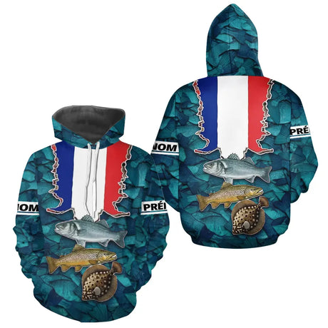 Maillot Pêche 3D Personnalisé - Bleu Blanc Rouge France - Hoodie Homme