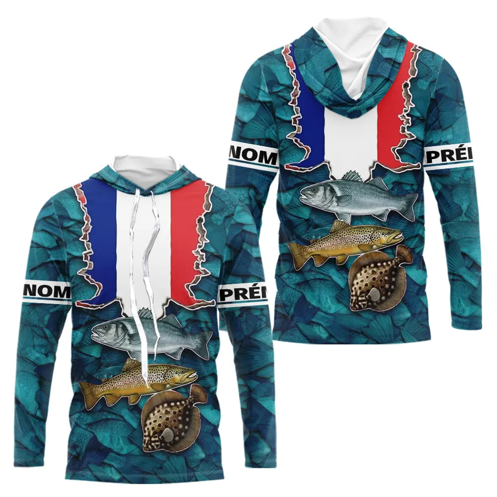 Maillot Pêche 3D Personnalisé - Bleu Blanc Rouge France - Long Sleeves Hoodie Homme