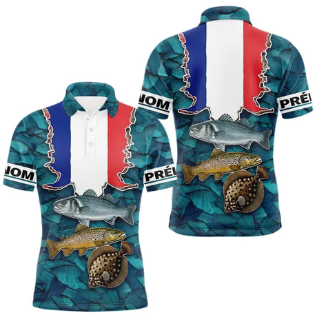 Maillot Pêche 3D Personnalisé - Bleu Blanc Rouge France - Polo Homme