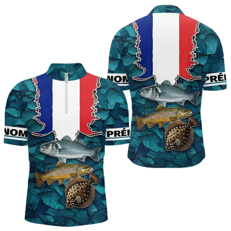Maillot Pêche 3D Personnalisé - Bleu Blanc Rouge France - Polo Zippé Homme