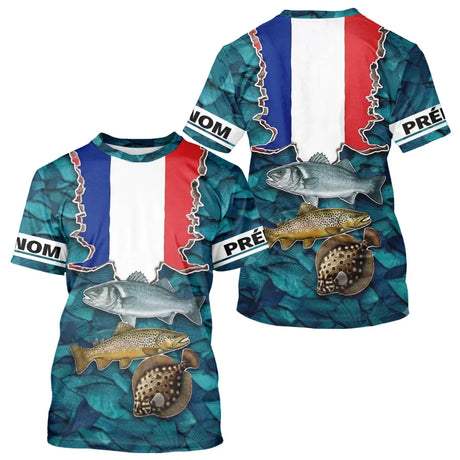 Maillot Pêche 3D Personnalisé - Bleu Blanc Rouge France - T-Shirt Homme