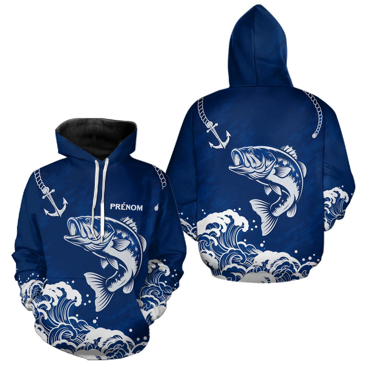 Maillot Pêche Ancre & Bass Personnalisé - Bleu & Blanc - Hoodie Homme