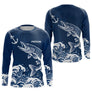 Maillot Pêche Ancre & Brochet Personnalisé - Bleu & Blanc - Long Sleeves Homme