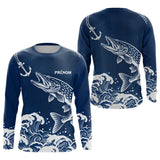 Maillot Pêche Ancre & Brochet Personnalisé - Bleu & Blanc - Long Sleeves Homme